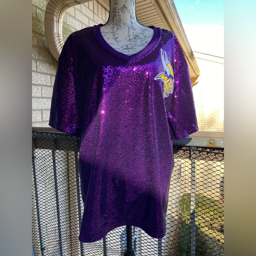 NFL Minnesota Vikings Purple Sequins Sparkle Football Jersey Viking Patch NEW - Picture 14 of 17